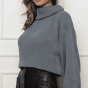 Suéter Feminino Tricot Cinza Manga Longa