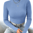 Suéter Feminino Gola Alta de Tricot Azul