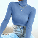 Suéter Feminino Gola Alta de Tricot Azul