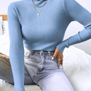 Suéter Feminino Gola Alta de Tricot Azul