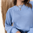 Suéter Feminino de Tricot Trança Azul