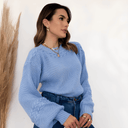 Suéter Feminino de Tricot Trança Azul