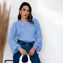 Suéter Feminino de Tricot Trança Azul