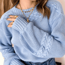 Suéter Feminino de Tricot Trança Azul